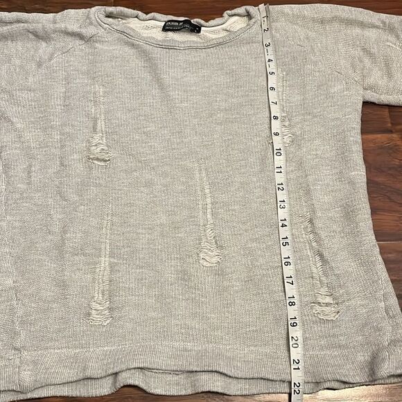 Benjamin Jay Gray Distressed Ripped Pullover Sweatshirt Boho Contemporary Casual - Picture 6 of 9